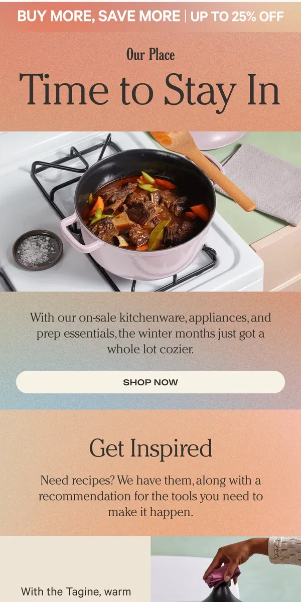 Email from Our Place. Cozy winter recipes ❄️🍜