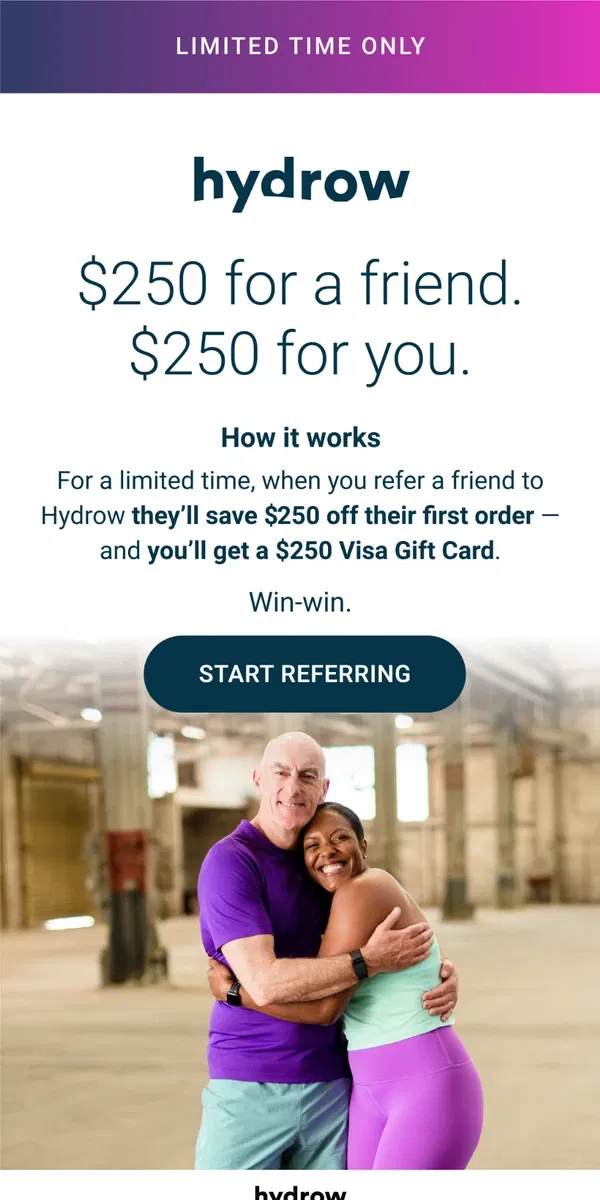 Email from Hydrow. Sharing is caring: refer a friend, get rewarded