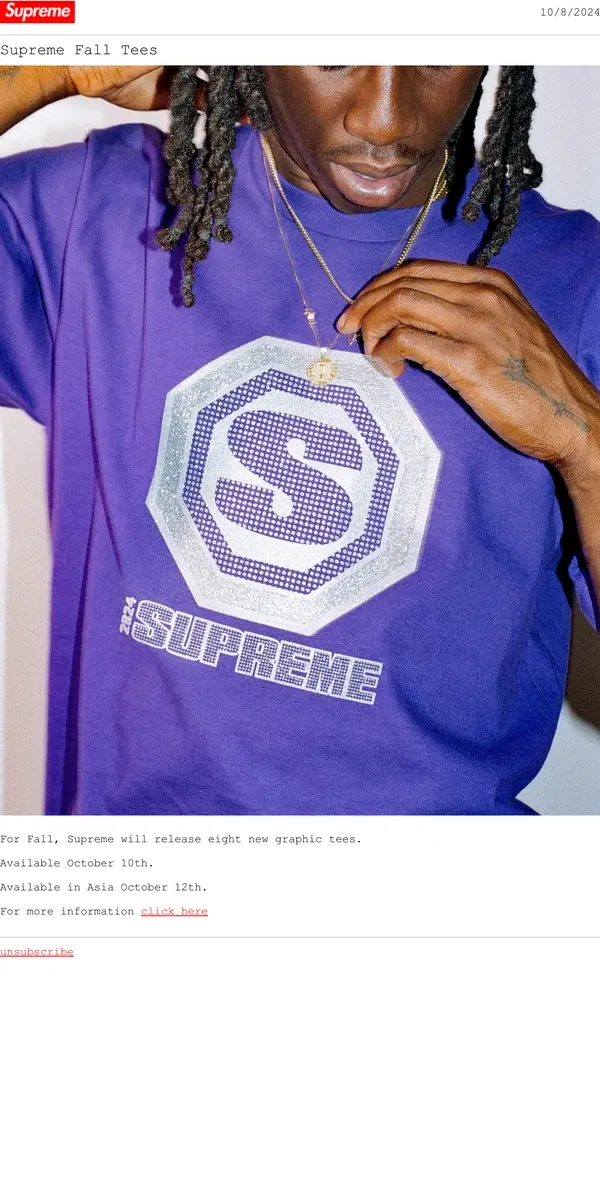 Email from Supreme. Supreme Fall Tees