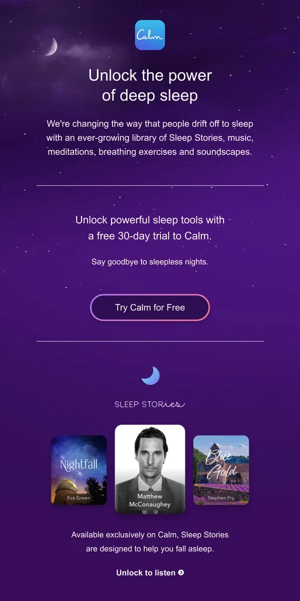Email from Calm. Better sleep can start tonight.