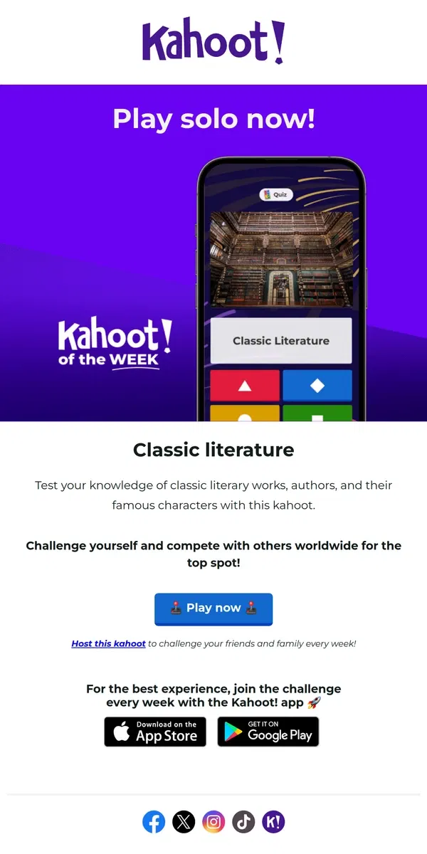 Email from Kahoot!. Hey, Kahoot! of the week is here 🚀