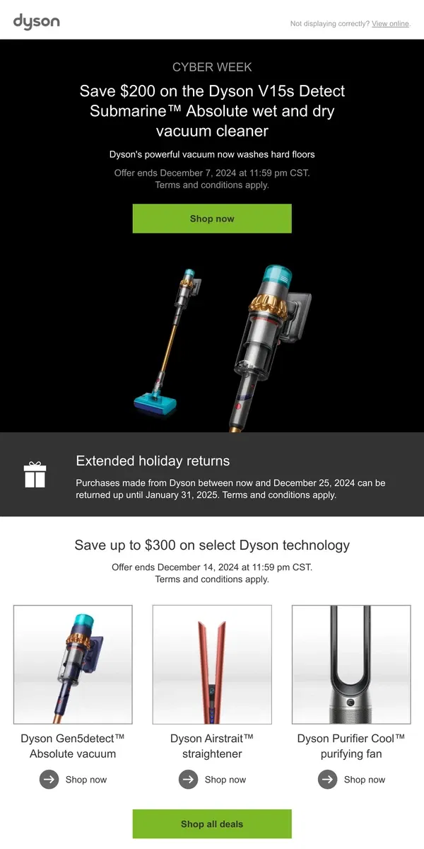 Email from Dyson. Limited time offer. Save $200 on the Dyson  V15s Detect Submarine™ Absolute.