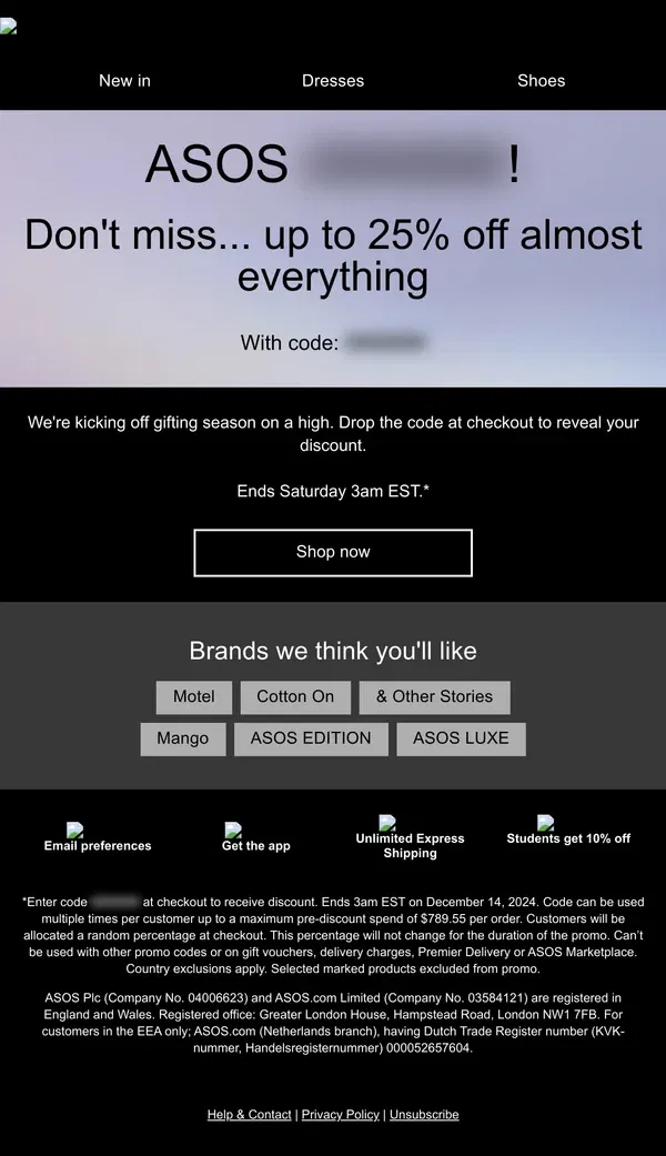 Email from ASOS. Don't miss… ASOS GIFTMAS