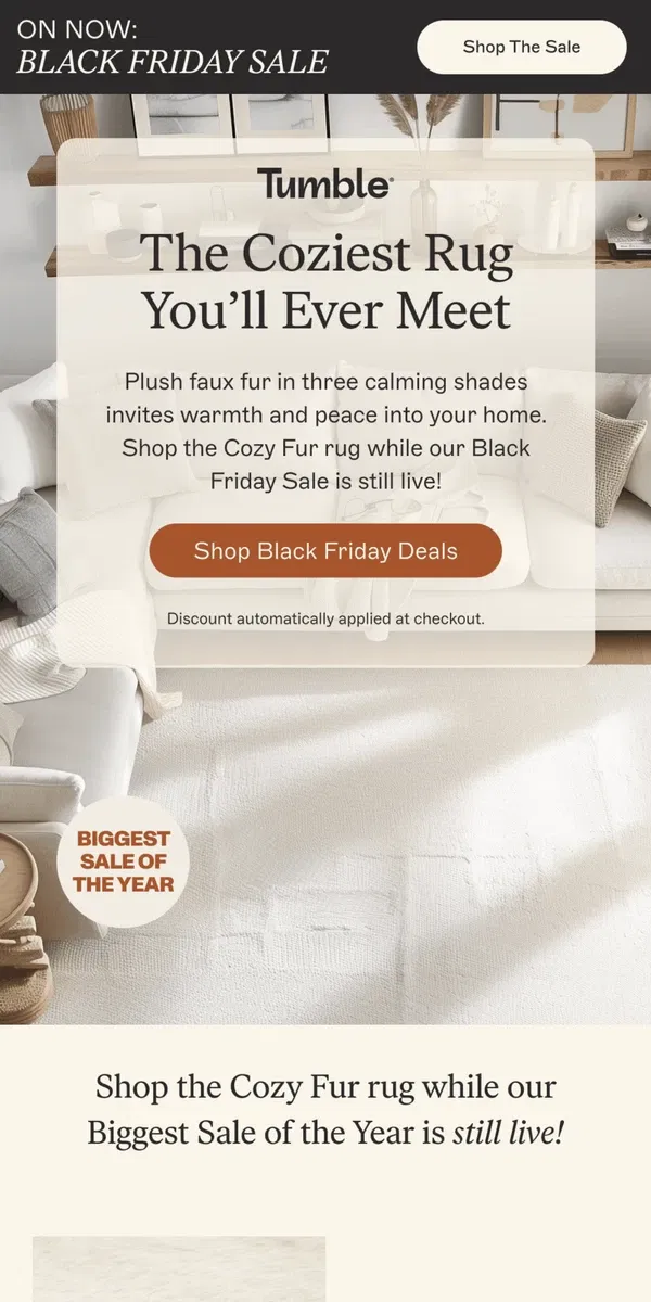 Email from Tumble. All Things Cozy this Black Friday!