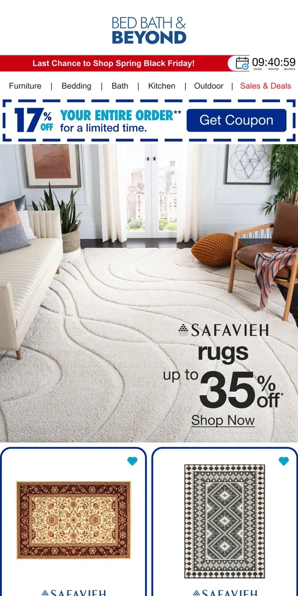 Email from Bed Bath & Beyond. Plush & Pretty: Up to 35% off Safavieh Rugs ✨