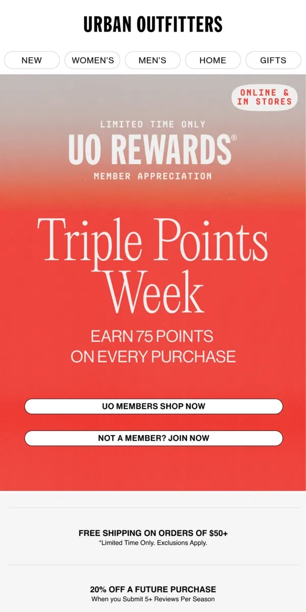 Email from Urban Outfitters. you could be earning TRIPLE points rn…