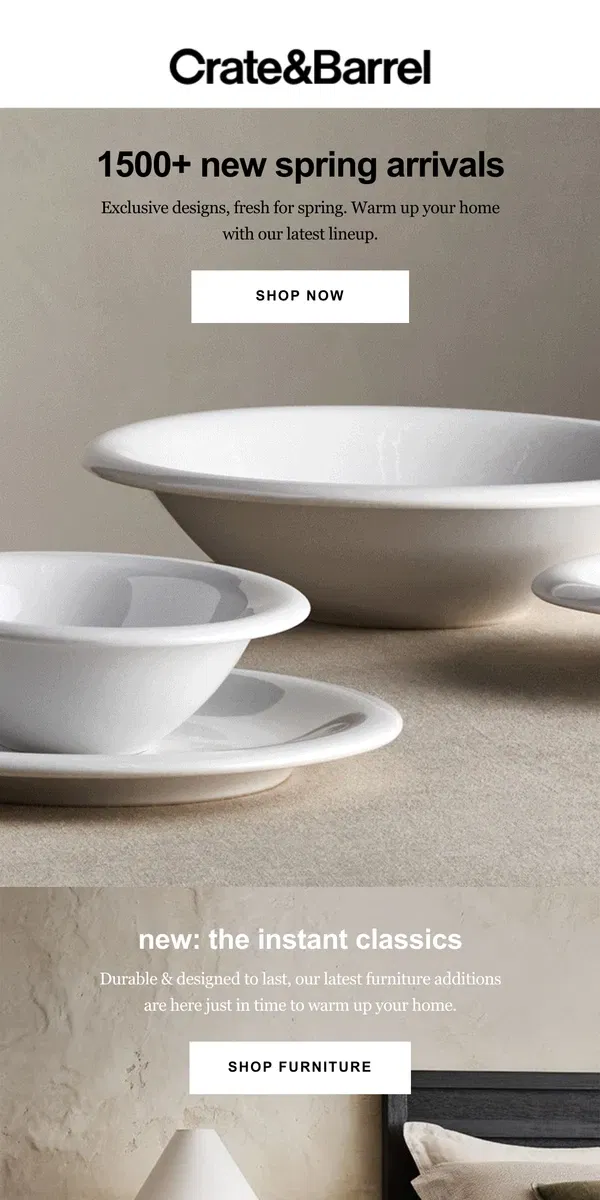 Email from Crate & Barrel. NEW | Spring is in the air →