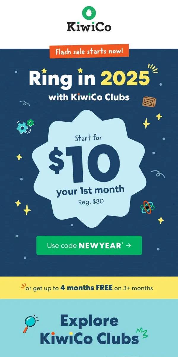 Email from KiwiCo. Our New Year's Flash Sale!