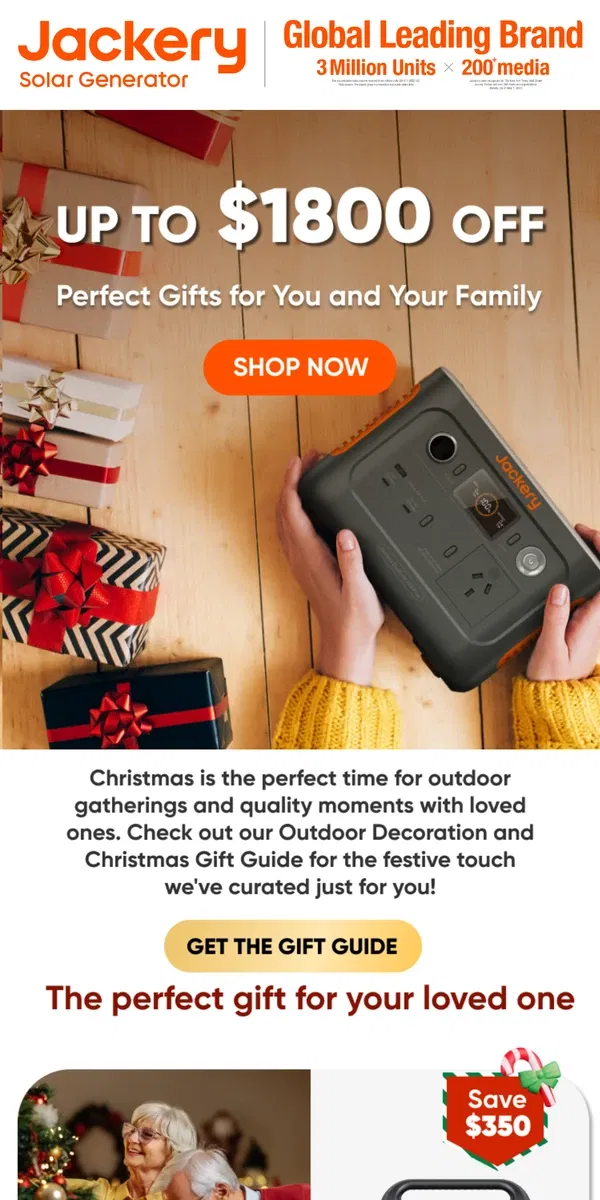 Email from Jackery. 🎄🎁Up to $1800 Off Perfect Gifts for You and Your Family!