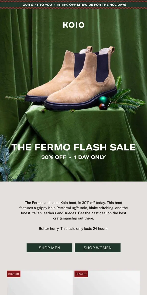 Email from Koio. The Fermo is 30% off