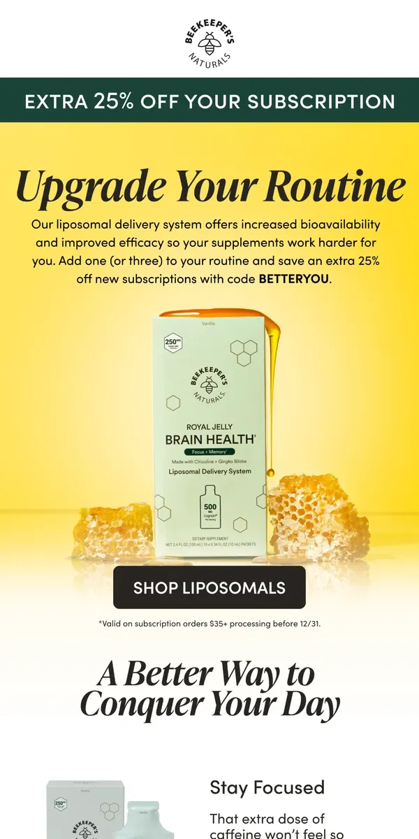 Email from Beekeeper's Naturals. Extra 20% off New Year Essentials