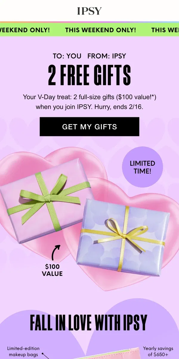 Email from BoxyCharm by IPSY. Surprise! 2 Free Gifts for V-Day 💕