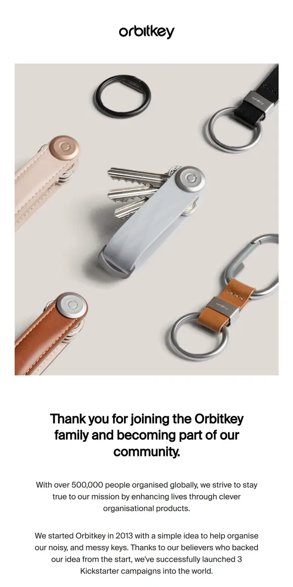 Email from Orbitkey. Welcome – your personal 10% off code is inside.