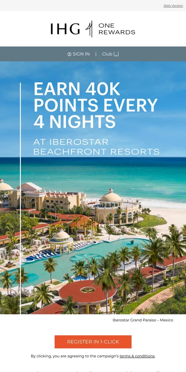 Email from IHG Hotels & Resorts. Earn 40,000 points every 4 nights, [Name]