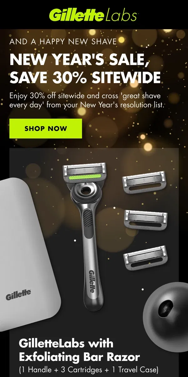 Email from Gillette. New Year Sale | 30% off sitewide