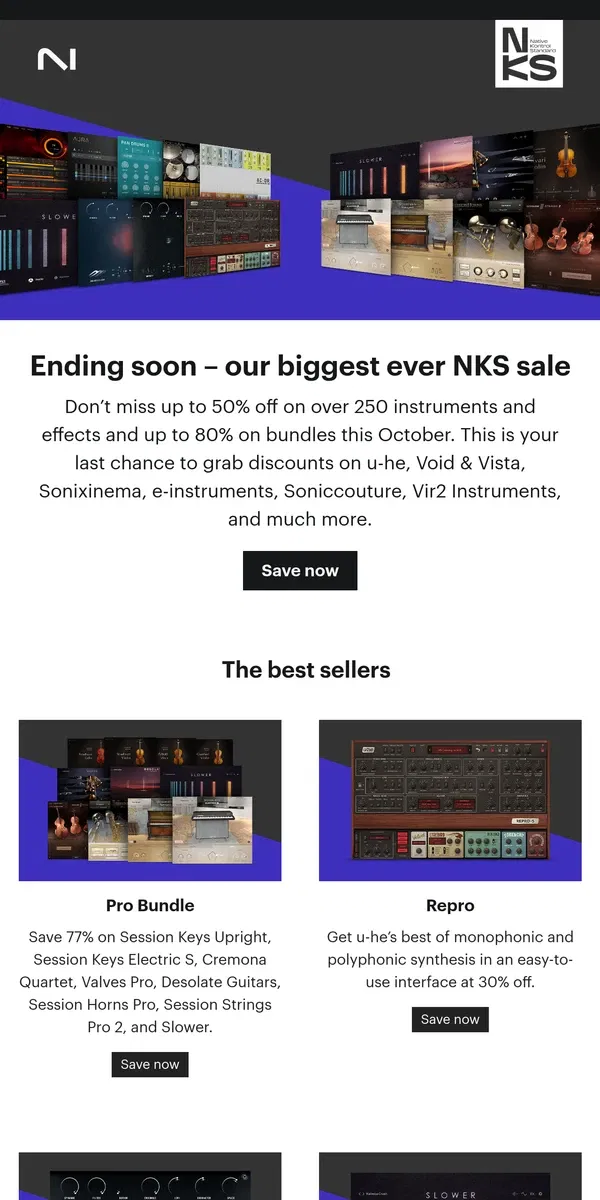 Email from Native Instruments.  Ending soon – up to 80% off partner tools  