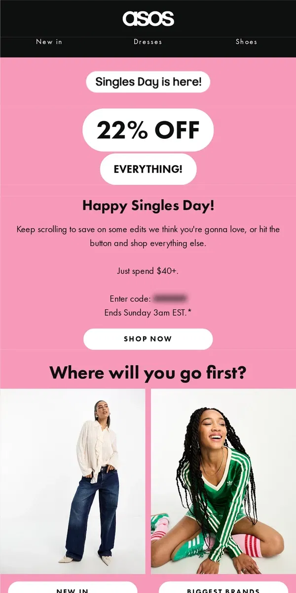 Email from ASOS. 22% off everything!