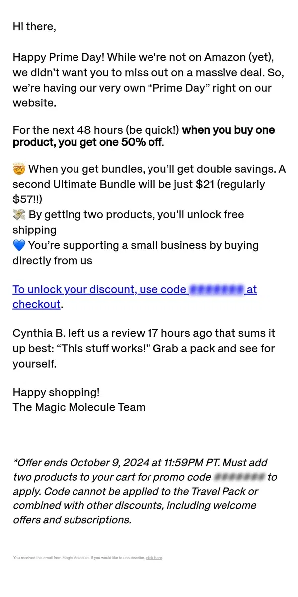 Email from Magic Molecule. Flash sale!