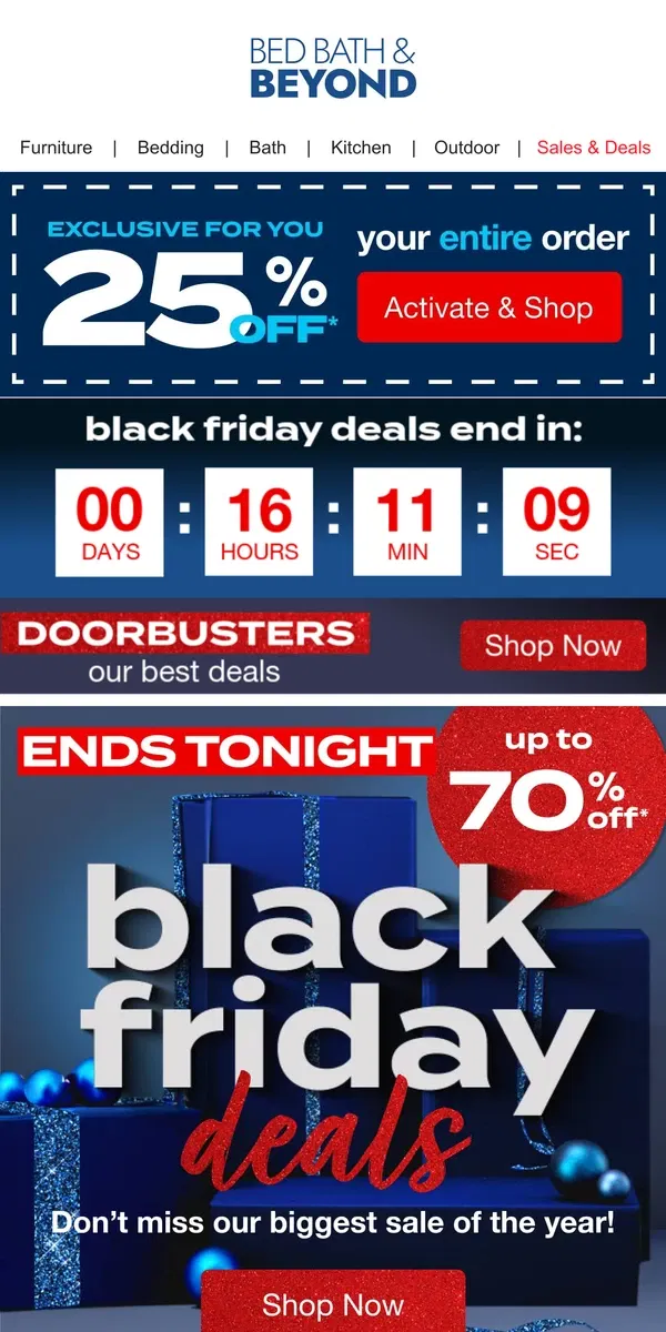 Email from Bed Bath & Beyond. 🚨🔥 LAST CHANCE: Black Friday Savings Up to 70% Off! 🔥🚨