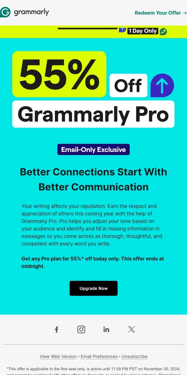 Email from Grammarly. 💫 Today only: 55% off Grammarly Pro 💫