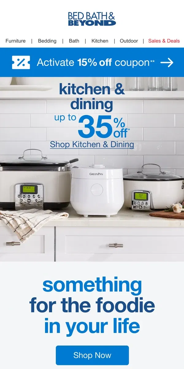 Email from Bed Bath & Beyond. Great Gifts for Foodies & Chefs up to 35% Off*