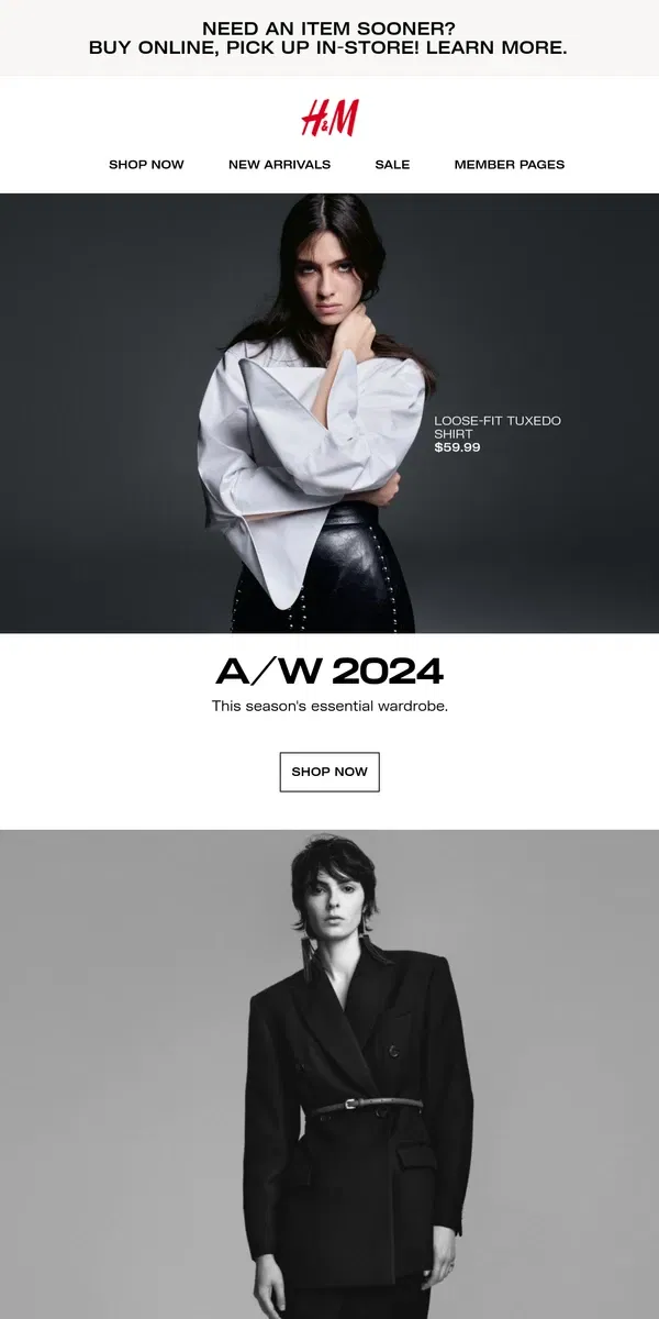 Email from H&M. Just in: A/W 2024