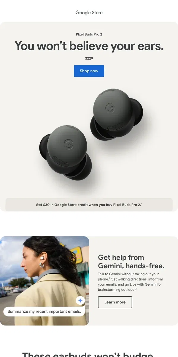 Email from Google Store. Meet the new Pixel Buds Pro 2