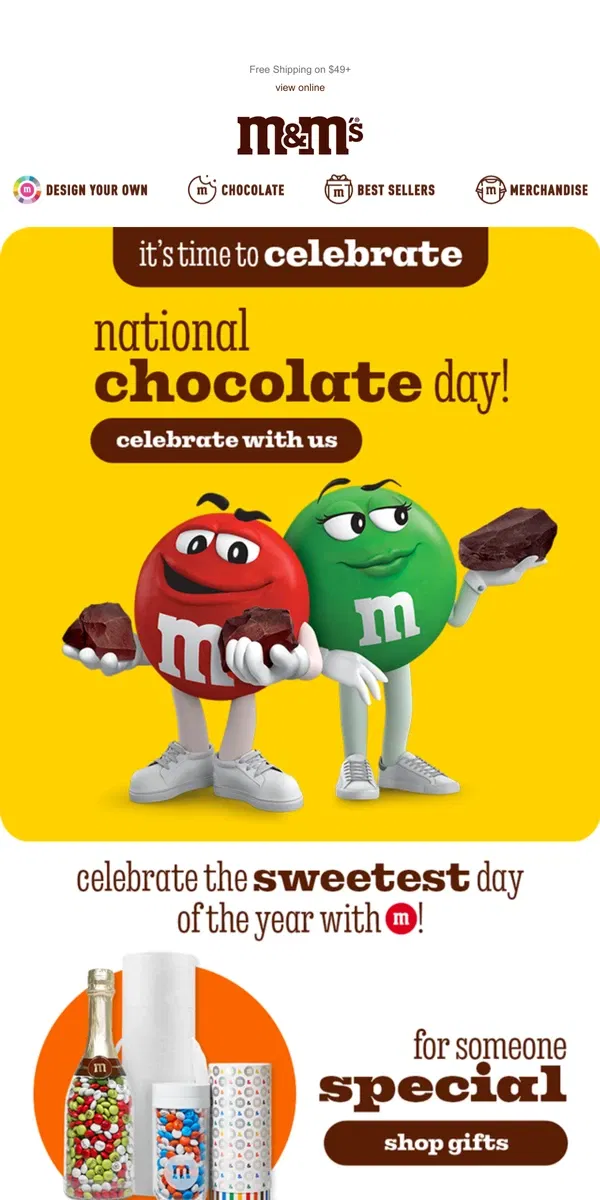 Email from M&M's. Celebrating Chocolate!