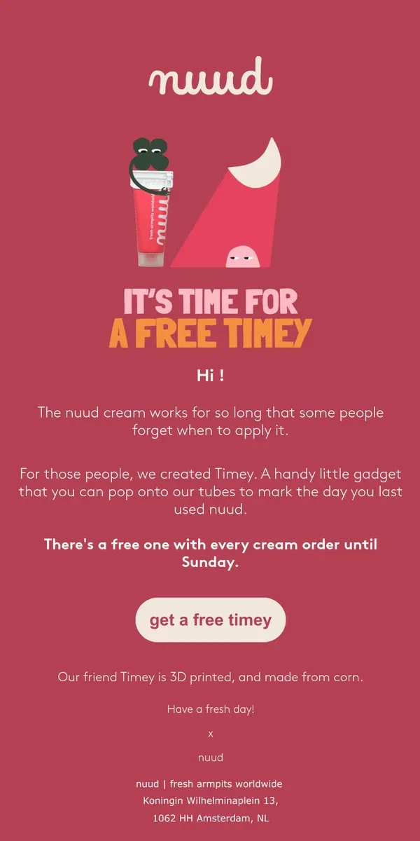 Email from nuud. It's time for a free Timey