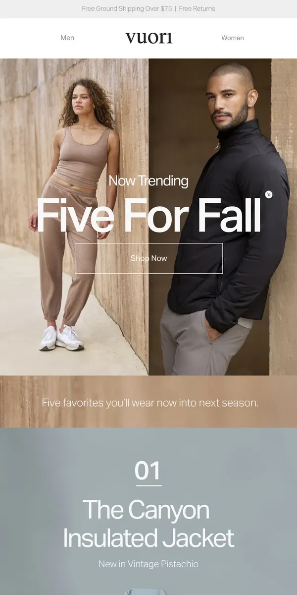 Email from Vuori. Our Top 5 Favorites For Fall