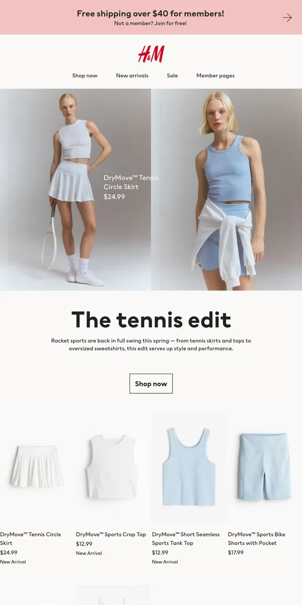 Email from H&M. New in: Tennis styles for spring