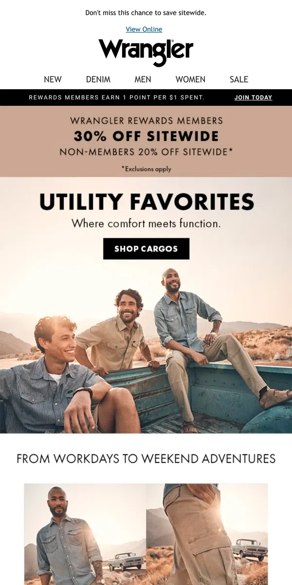 Email from Wrangler. 30% off won't be back for a longgg time