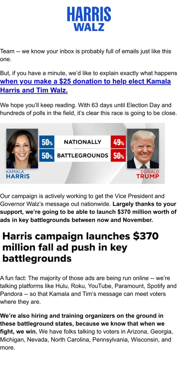 Email from Kamala Harris. 📎 latest polls inside