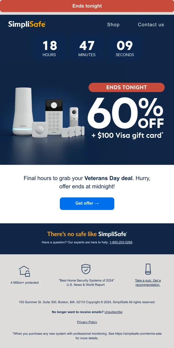 Email from SimpliSafe. Lock in your epic deal before it ends tonight