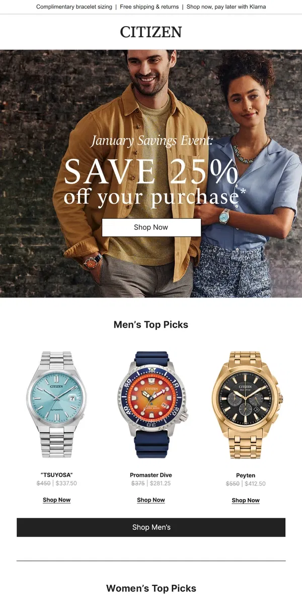 Email from Citizen Watch. January Savings Event Starts NOW!