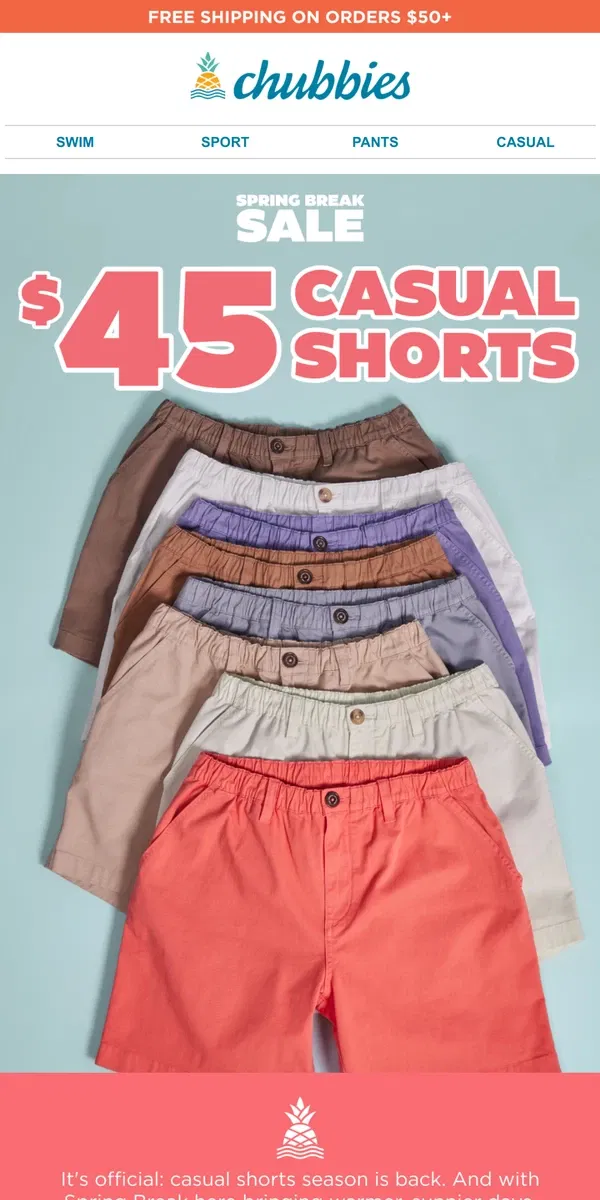 Email from Chubbies Shorts. There's nothing casual about this deal...