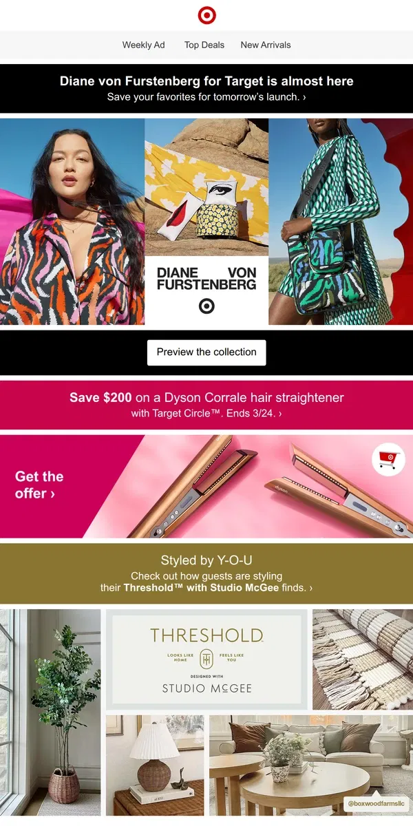 Email from Target. DVF for Target drops tomorrow! 🚨