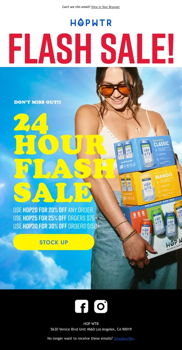 Email from HOP WTR. 🚨24-HOUR FLASH SALE! Up to 30% Off‼️