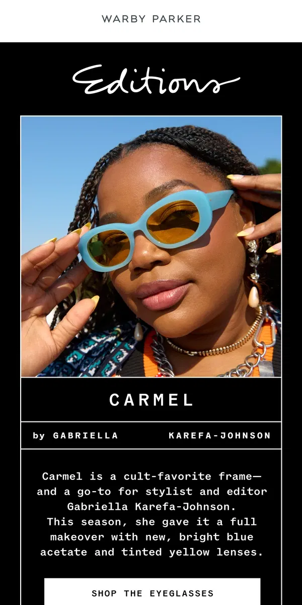 Email from Warby Parker. Check out Carmel's new color