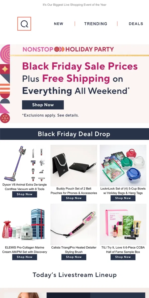 Email from QVC. Free Ship Weekend + Black Friday Deals 🎉