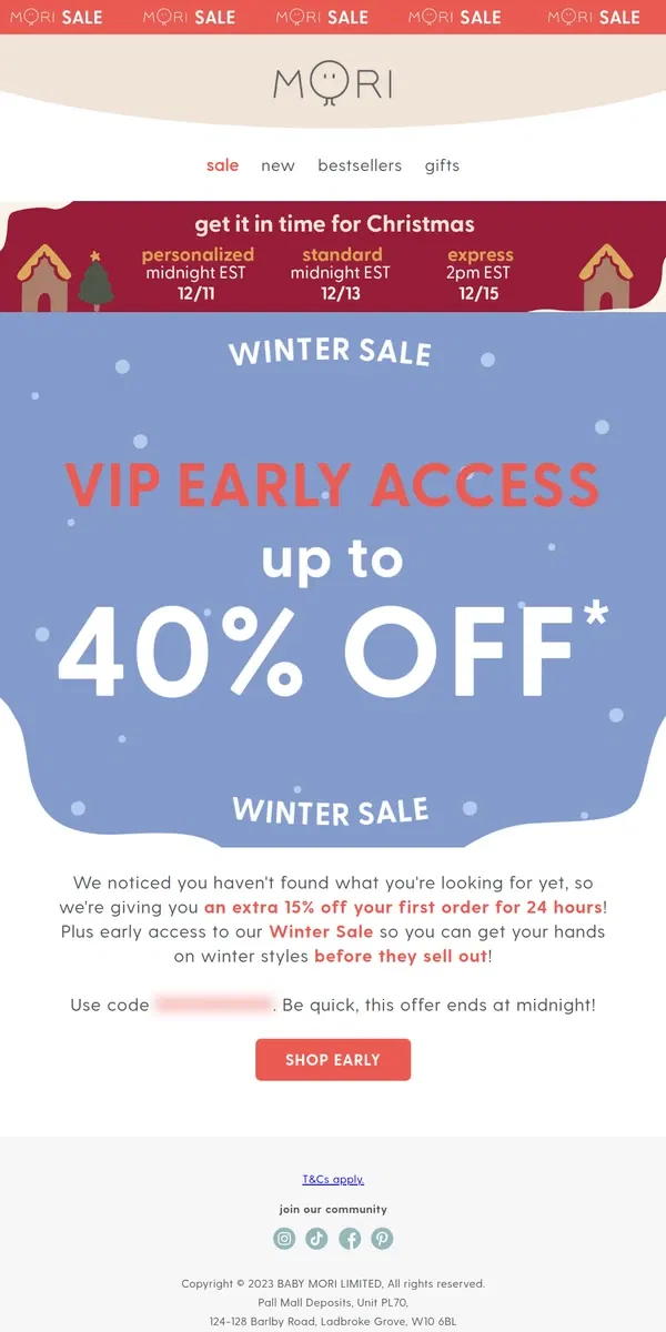 Email from MORI. Extra 15% off just for you! ☃️