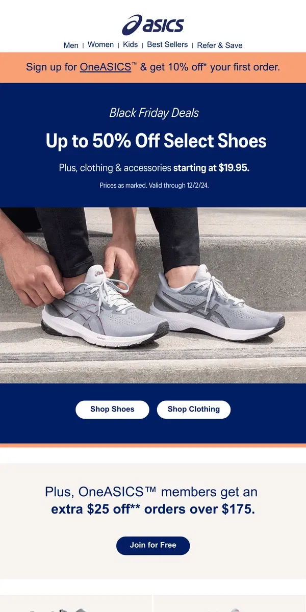 Email from ASICS. Black Friday deals are here 🗓️