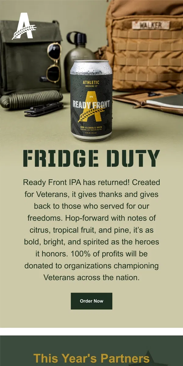 Email from Athletic Brewing Co. Honoring Heroes with Ready Front IPA 🫡