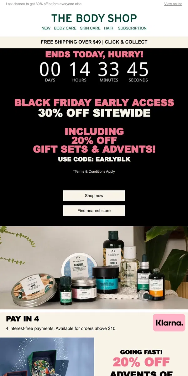 Email from The Body Shop. Black Friday Early Access ENDS TODAY ⏱️