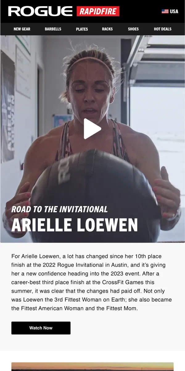 Email from Rogue Fitness. Road to the Invitational - Arielle Loewen