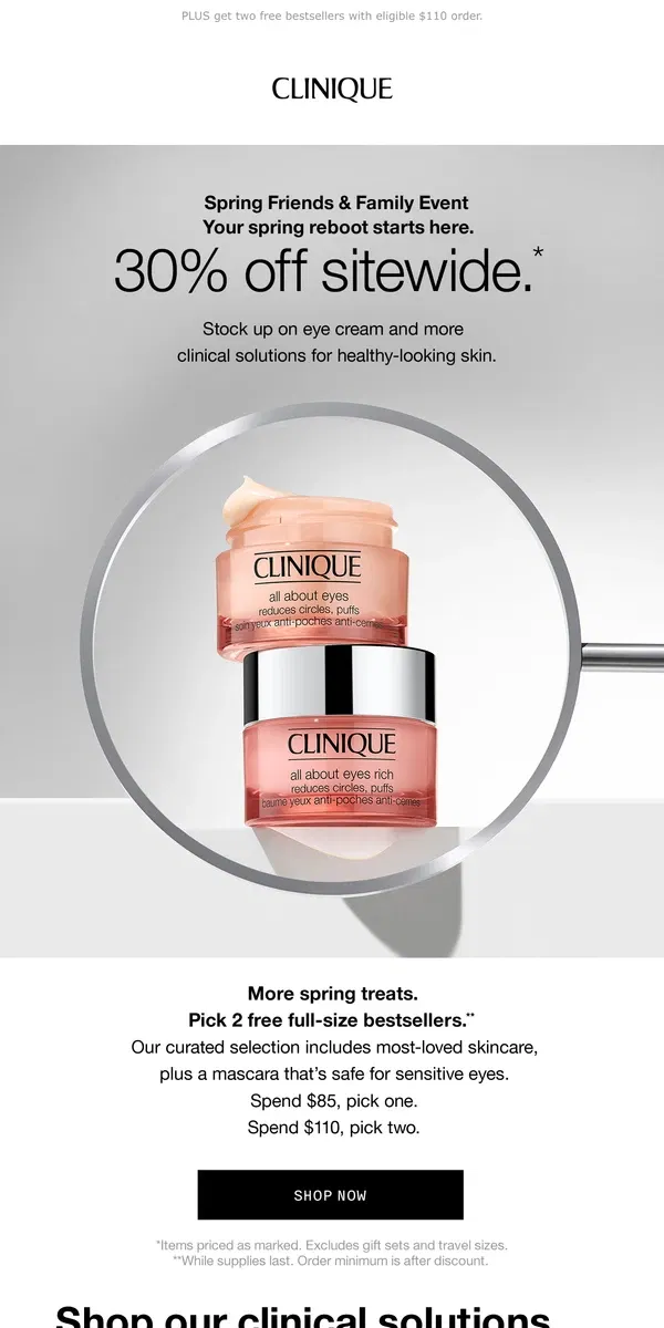 Email from Clinique. 👀 All eyes on these spring deals! Take 30% off sitewide.