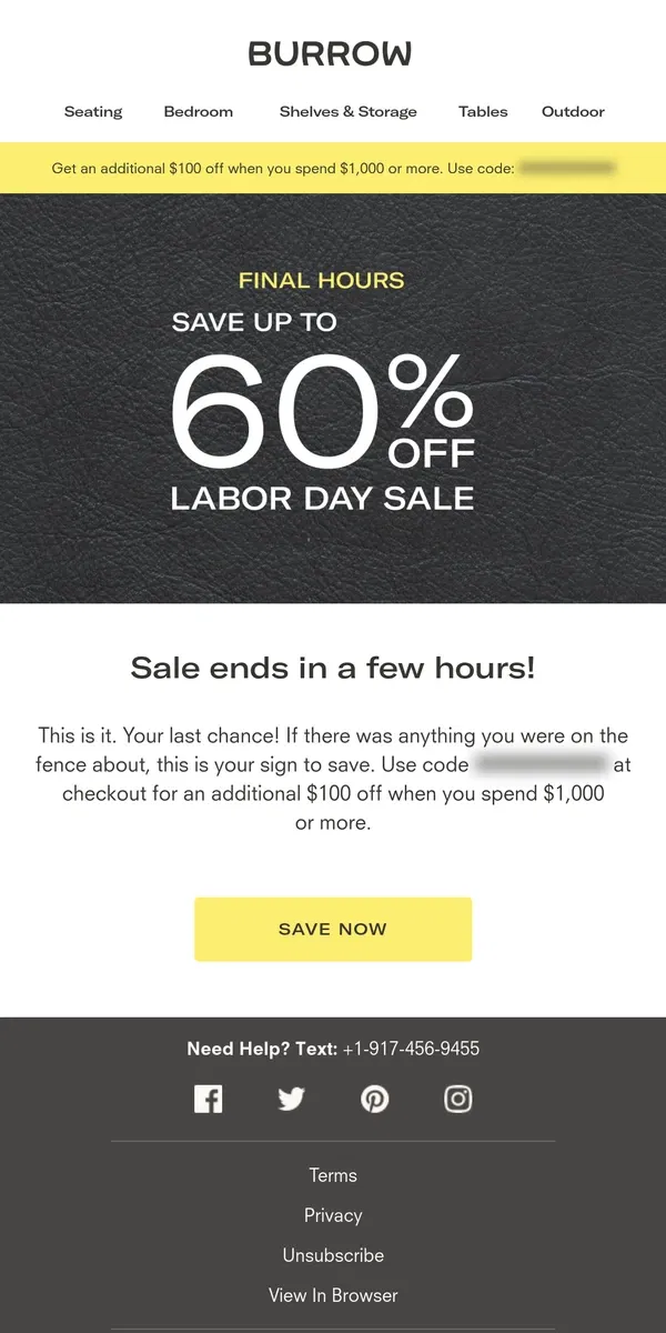 Email from Burrow. It's the final hours of our Labor Day Sale