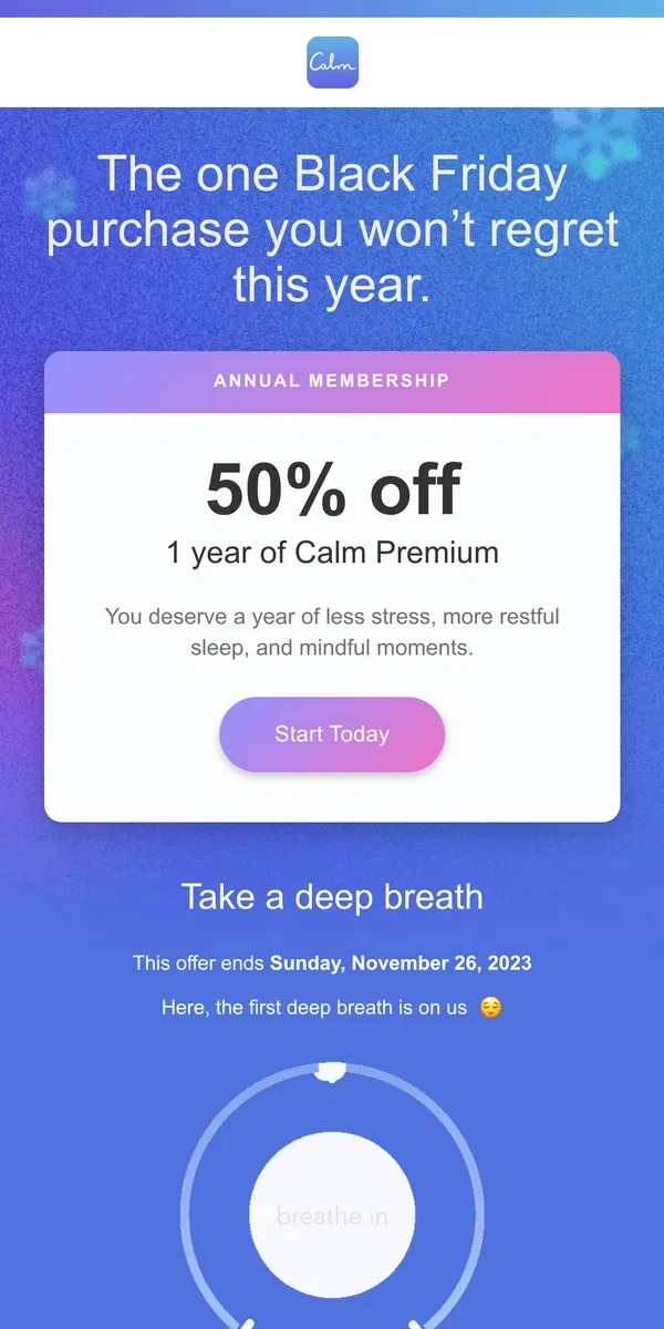 Email from Calm. 🎁 Black Friday Deal: 50% OFF Calm