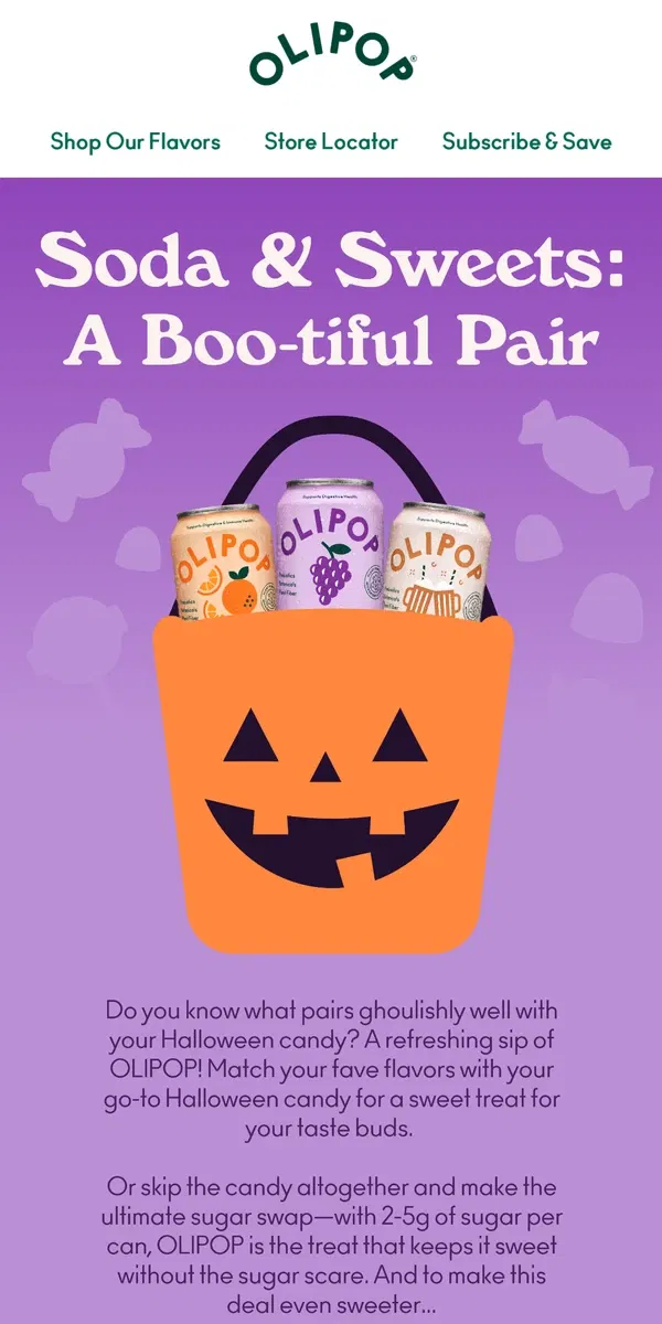 Email from OLIPOP. A spooky good deal 👻🎃