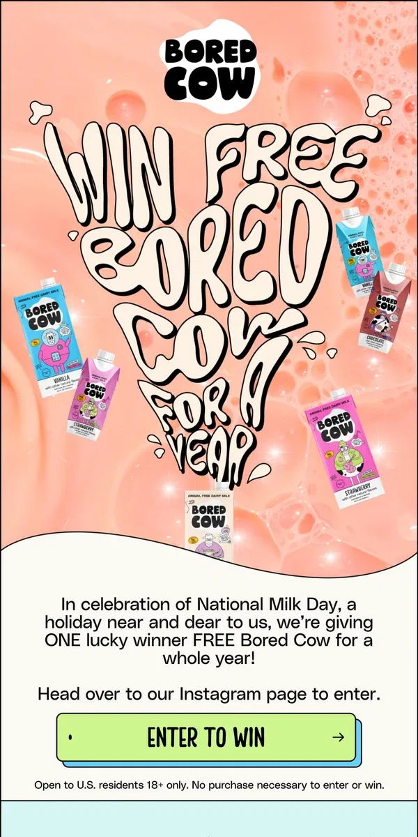 Email from Bored Cow. Want to win a free YEAR of milk?